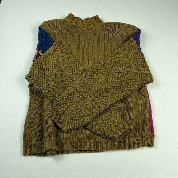 Outlander Patchwork Mock Neck Sweater Cable Knit Kitsch Vintage Size MEDIUM FLAW - Picture 8 of 10